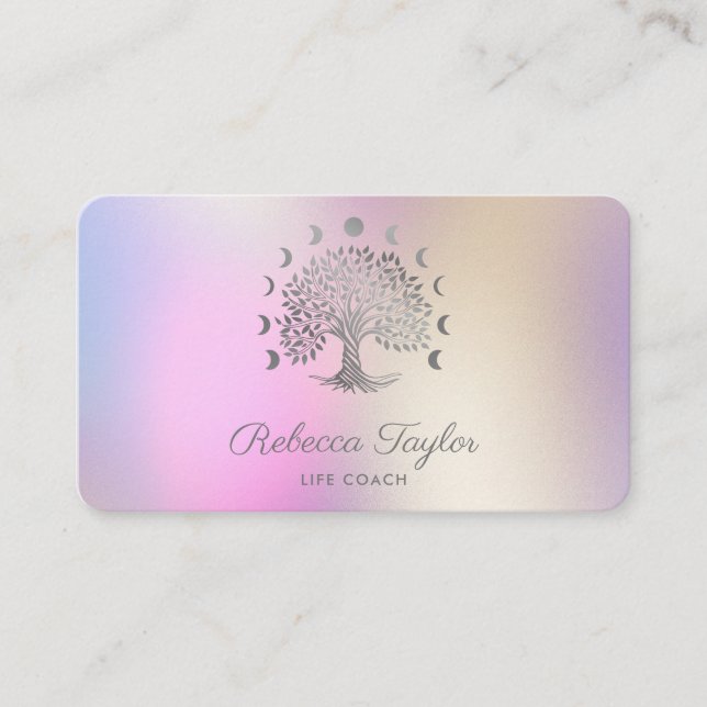 life coach tree of life therapist yoga moon phases business card (Front)