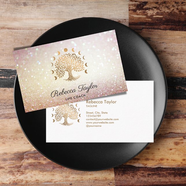 life coach tree of life therapist yoga moon phases business card (Creator Uploaded)
