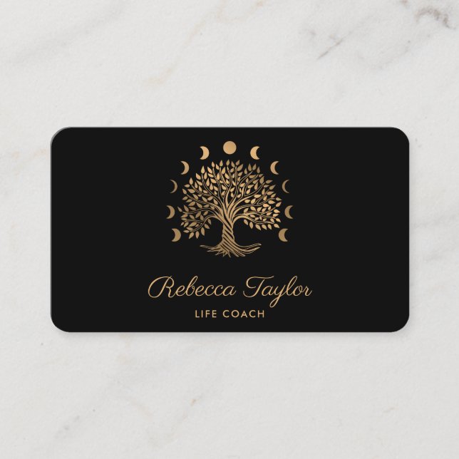 life coach tree of life therapist yoga moon phases business card (Front)