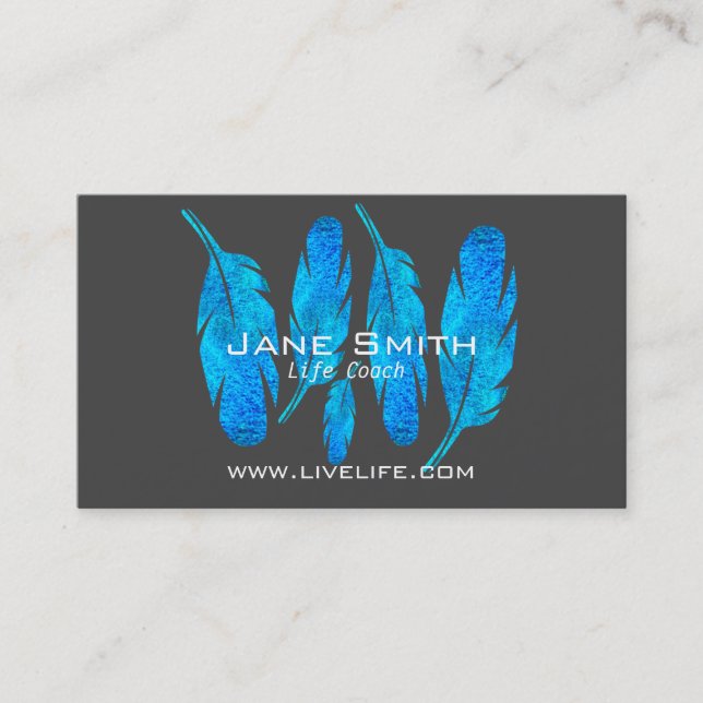 Life Coach wellbeing feathers freelance Business Card (Front)