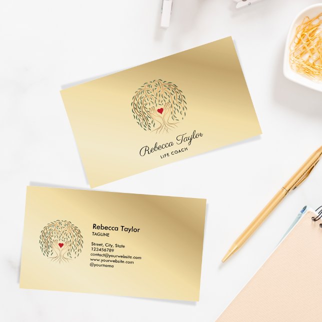 Life Coach Willow Tree of Life Heart Hands Business Card (Creator Uploaded)