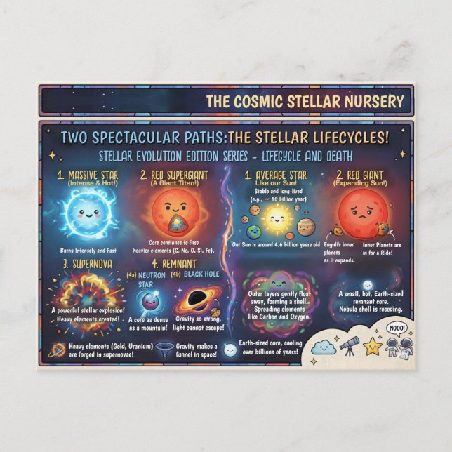 Life Cycle of a Star Space Infographic Guide Postcard (Front)