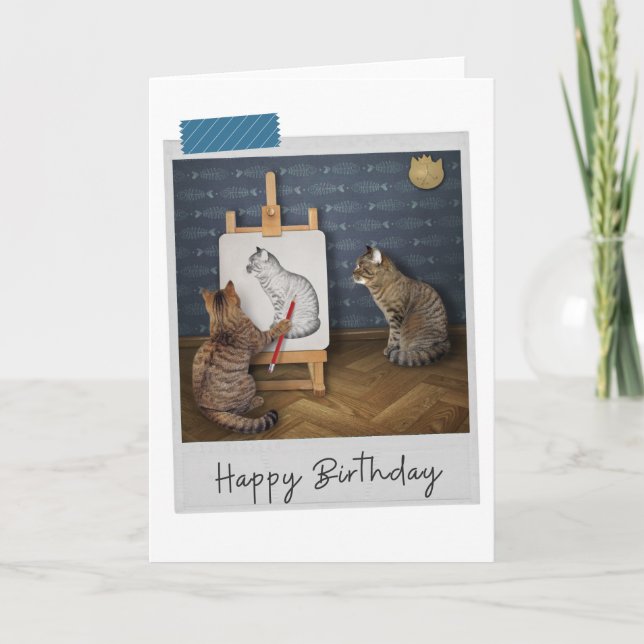 Life Drawing Cats Funny Birthday Card (Front)
