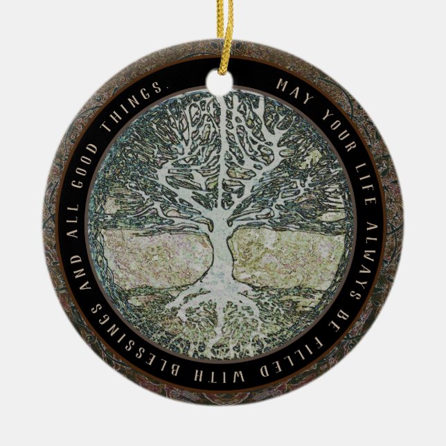 Life Filled with Blessings Message Ceramic Tree Decoration (Front)