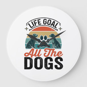 Life Goal All The Dogs Vintage Dog Lover Design_1 Large Clock