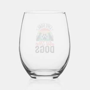 Life Goal All The Dogs Vintage Dog Lover Design_1 Stemless Wine Glass