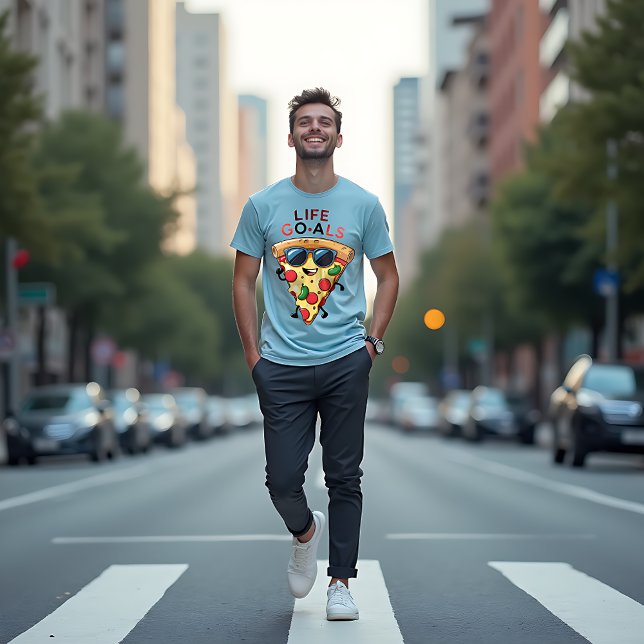 Life Goals Pizza Slice Funny  T-Shirt (Vivid printing: white underbase)