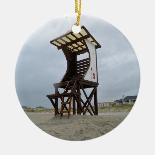 Life Guard Stand Wrightsville Beach NC Ceramic Tree Decoration (Front)