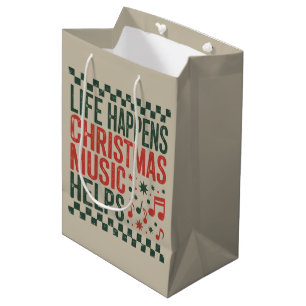 Life Happens Christmas Music Helps Funny Retro Medium Gift Bag