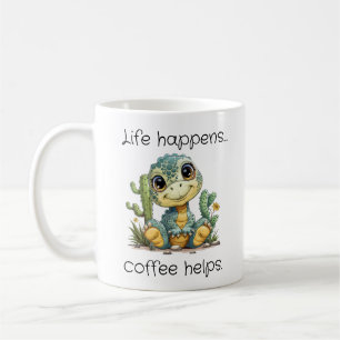 Life Happens Coffee Helps Funny Mug Dinosaur