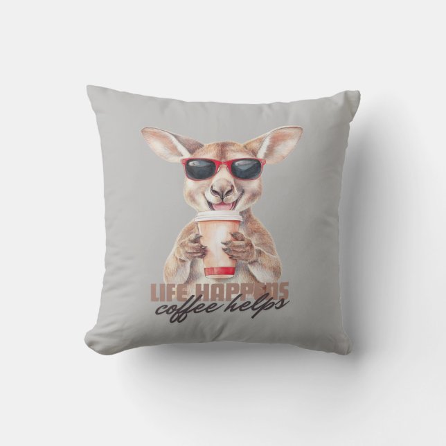 Life Happens Coffee Helps Kangaroo Cushion (Front)