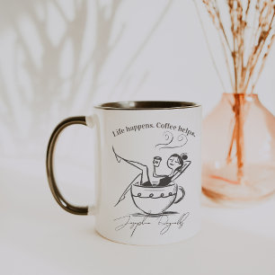 Life Happens. Coffee Helps. Minimalist Monogram Mug
