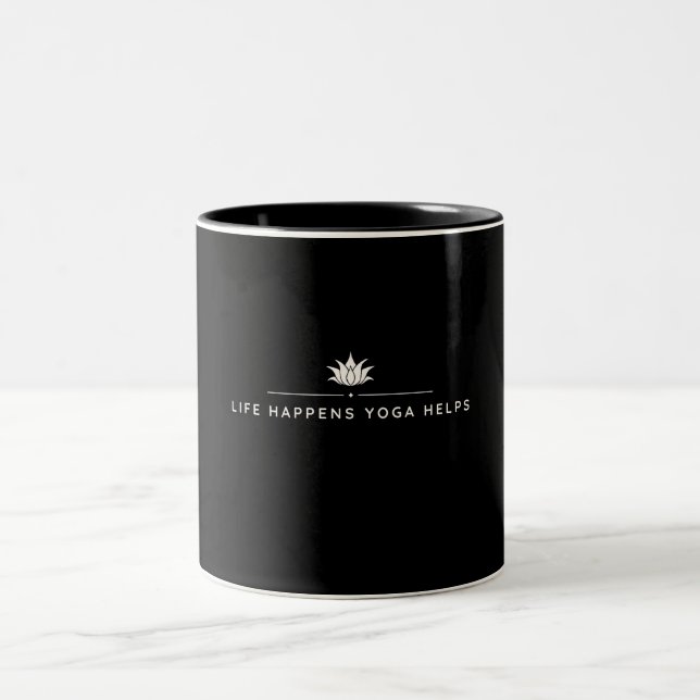 Life Happens Yoga Helps Motivation Two-Tone Coffee Mug (Center)