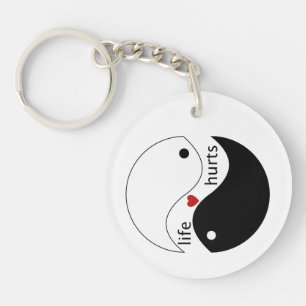 Life hurts, heart, yin-yang Life's Dynamics Key Ring