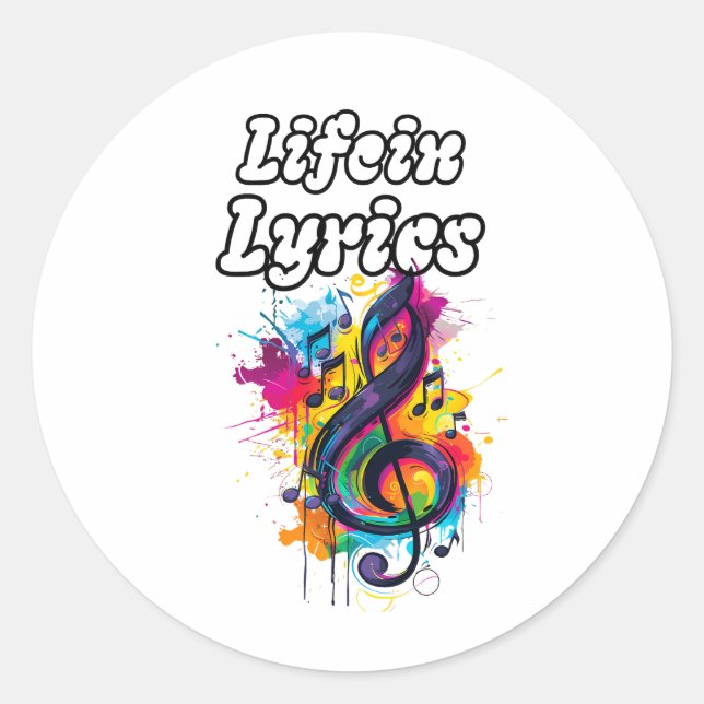 "Life in Lyrics" colour notes typography design Classic Round Sticker (Front)