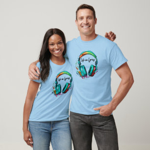 "Life in Lyrics" multi colored headphone Art T-Shirt