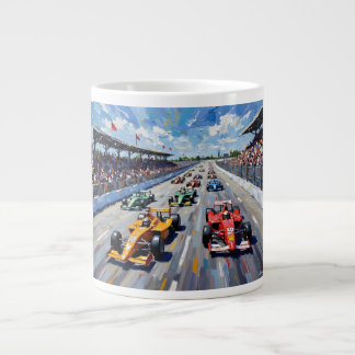 Life in Motion – Indy Car Racing Oil Painting Large Coffee Mug