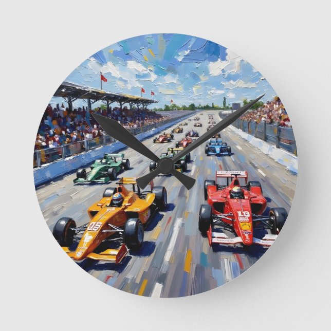 Life in Motion – Indy Car Racing Oil Painting Round Clock (Front)