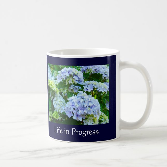 Life in Progress Coffee Cup Mug Blue Hydrangeas (Right)