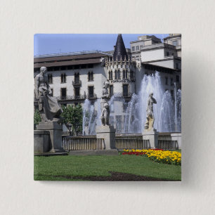 Life in Spain the beautiful Plaza Cataluna with 15 Cm Square Badge