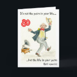 'Life in Your Years' 80th Birthday Card for a Man<br><div class="desc">An 80th birthday card for a man with a pen and wash design of a man dancing to music from a gramophone. The quotation is from Abraham Lincoln. See also matching mug.</div>