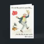 'Life in Your Years' 80th Birthday Card for a Man<br><div class="desc">An 80th birthday card for a man with a pen and wash design of a man dancing to music from a gramophone. The quotation is from Abraham Lincoln. See also matching mug.</div>