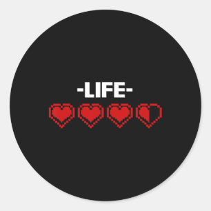 Life Indicator Heart 8 Bit Graphic Video Game Play Classic Round Sticker