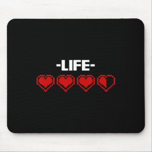 Life Indicator Heart 8 Bit Graphic Video Game Play Mouse Mat