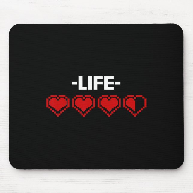 Life Indicator Heart 8 Bit Graphic Video Game Play Mouse Mat (Front)