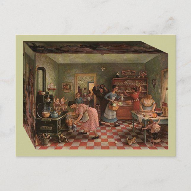 "LIFE INSIDE THE BOX" Postcard Vintage Kitchen (Front)