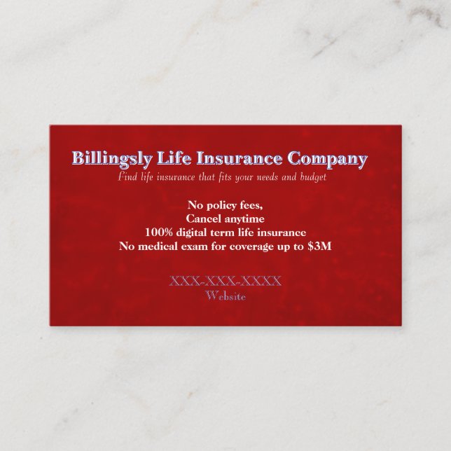 “Life Insurance” Business Card (Front)