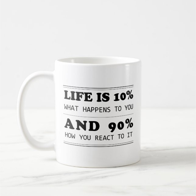 Life is 10% what happens Motivational quote Coffee Mug (Left)