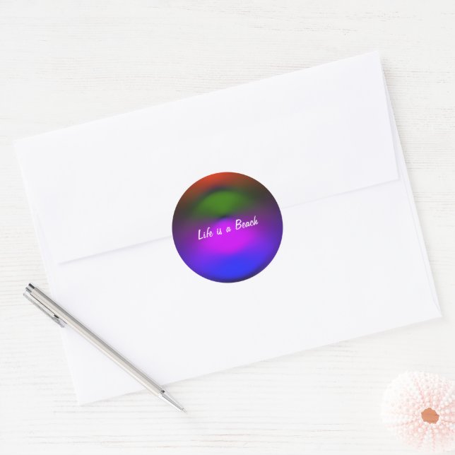 Life is a Beach Blue, Purple, Green, Orange Classic Round Sticker (Envelope)