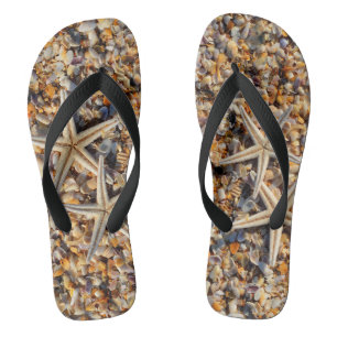 Life Is A Beach Seashells & Star Fish Summer Fun Flip Flops