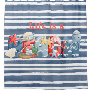 Life Is A Beach Watercolor Alphabet Ilustration Shower Curtain