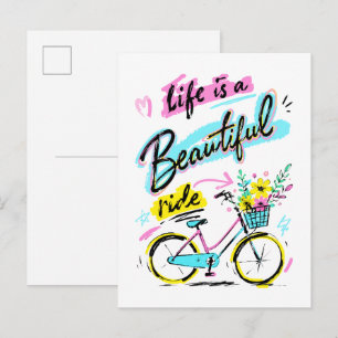 Life Is A Beautiful Ride Bicycle Art Postcard