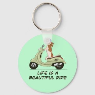 Life is a beautiful ride - Dog on Vespa - Green Key Ring