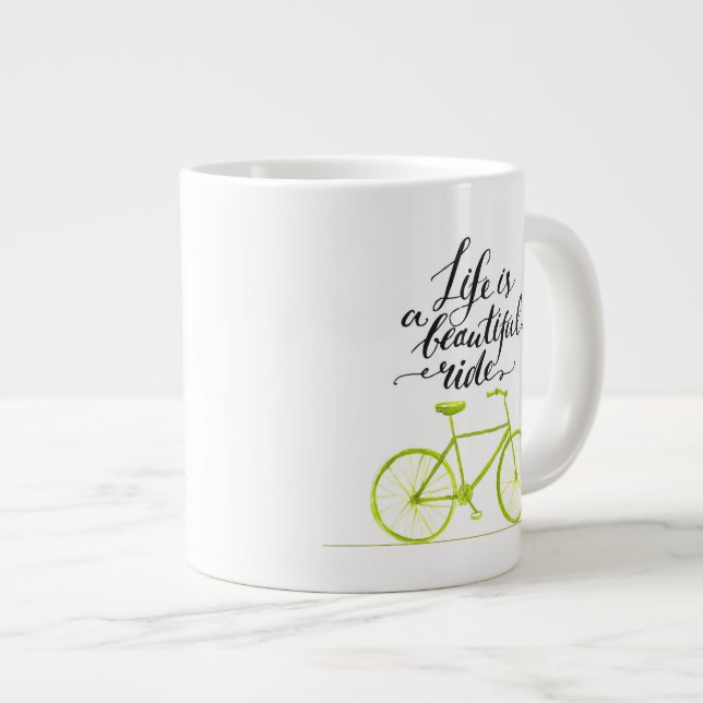 Life Is A Beautiful Ride Lime Green Large Coffee Mug (Front Right)