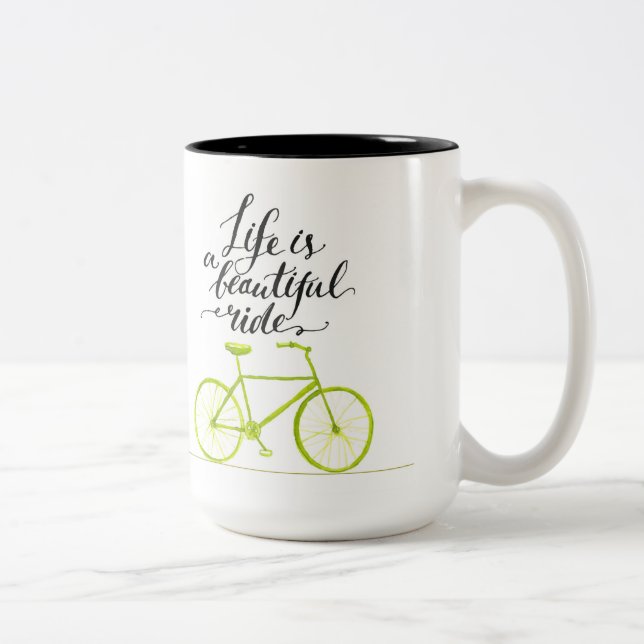 Life Is A Beautiful Ride Lime Green Two-Tone Coffee Mug (Right)