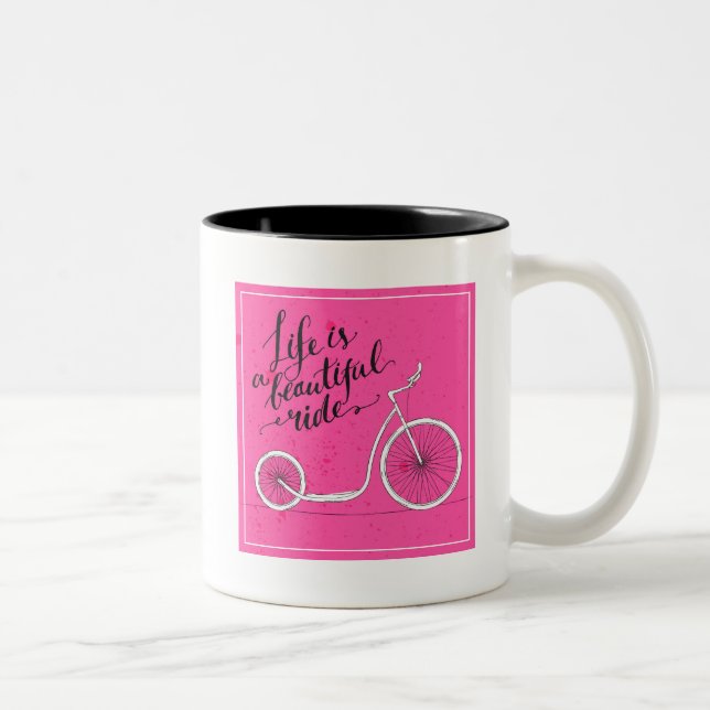 Life Is A Beautiful Ride Pink Two-Tone Coffee Mug (Right)