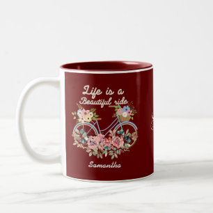 Life is a Beautiful Ride Quotes Floral Girly Name  Two-Tone Coffee Mug