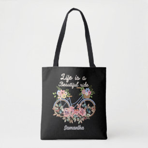 Life is a Beautiful Ride Quotes Spring Floral Name Tote Bag