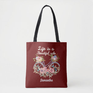 Life is a Beautiful Ride Quotes Spring Floral Name Tote Bag