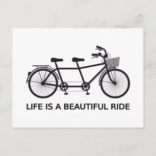 Life is a beautiful ride, tandem bicycle postcard
