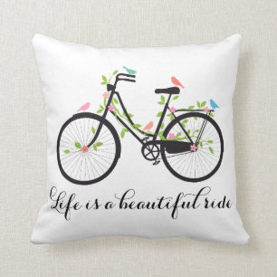 Life is a beautiful ride, vintage bicycle cushion