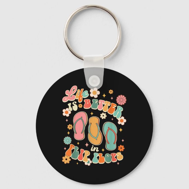 Life Is A Better In Flip Flops Hello Summer Beach  Key Ring (Front)