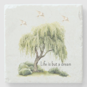 Life is a dream Tree Birds Stone Coaster