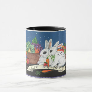 "Life is a Feast" Cute Bunny Rabbit Mug