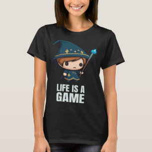 Life Is A Game Cute RPG Chibi Wizard Geek Gamer T-Shirt