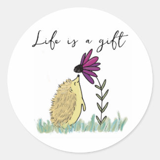 Life is a Gift Hedgehog and Coneflower Sticker